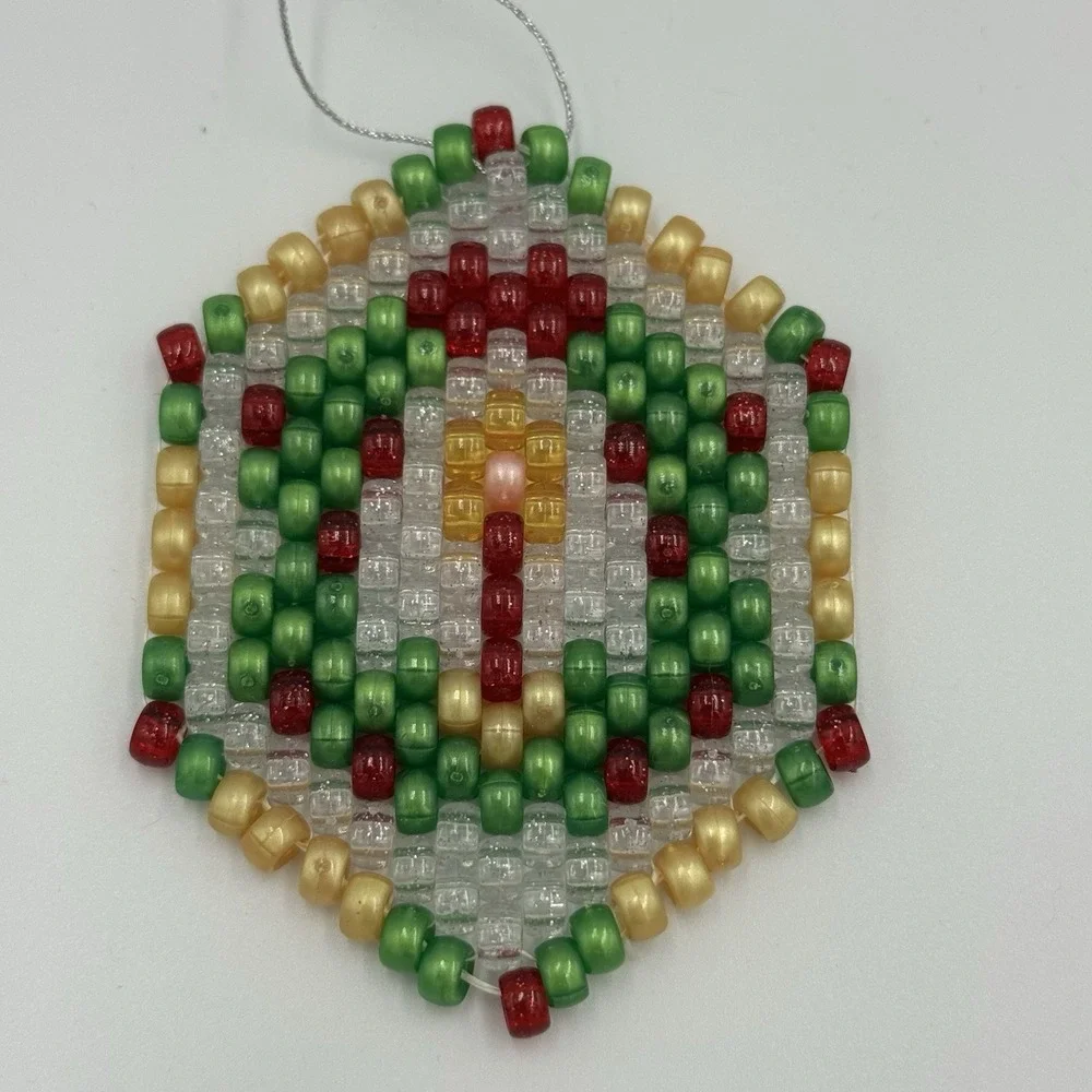 Vintage Handmade Beaded Christmas Ornament - Candle‎